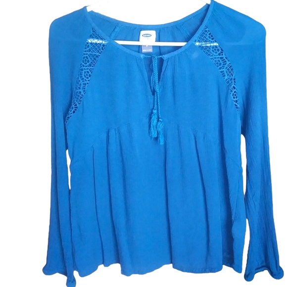 Old Navy Women's Blue Boho Top Scoop Neck with Ties Long Sleeves Size M - Picture 1 of 4